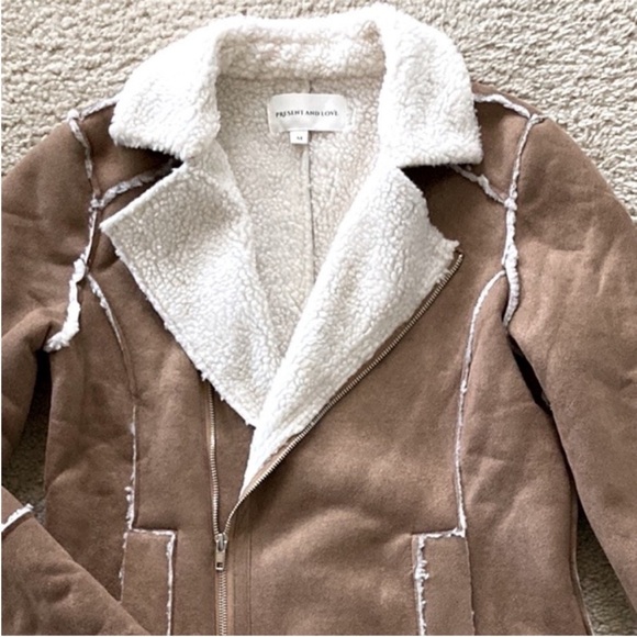 Tan Faux Suede Long Sleeve Moto Style Jacket - Picture 2 of 9